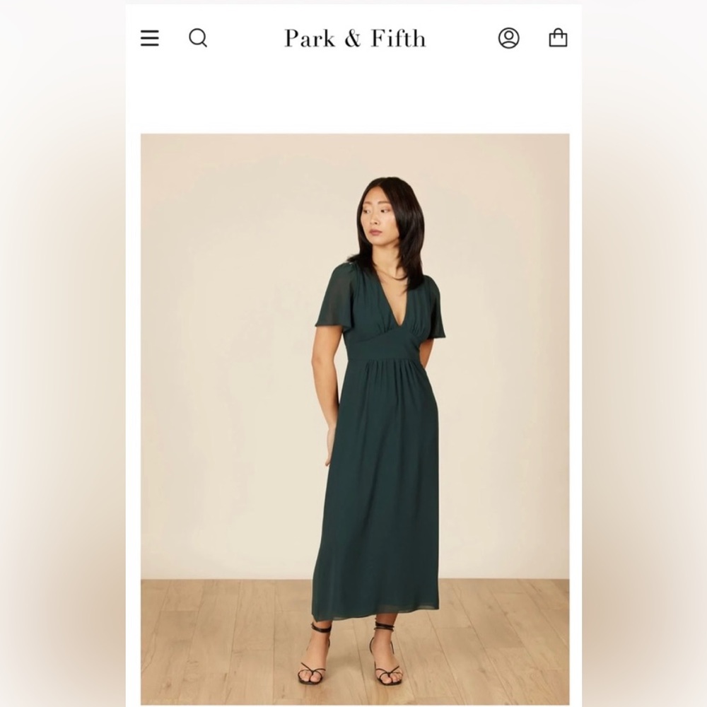 Park & Fifth hunter green chiffon “Adelaide” midi dress- size medium